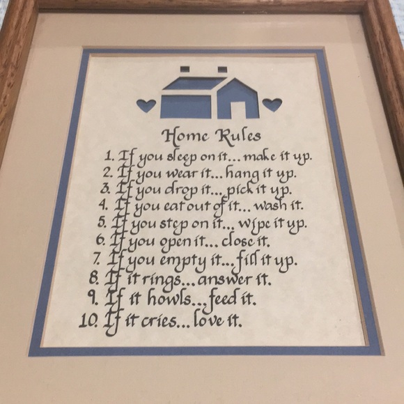 Home Rules Matted in oak Frame Like NEW 12x9.5 10 if you Home Rules for everyone - Picture 5 of 6